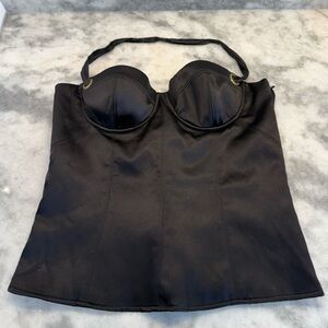 Marciano Black Satin Corset Bustier Top Lace Up Back NWT Size L